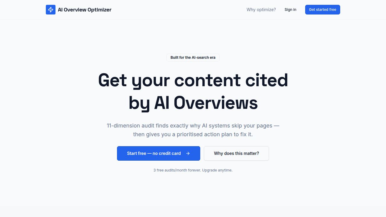 AI Overview Optimizer landing page preview